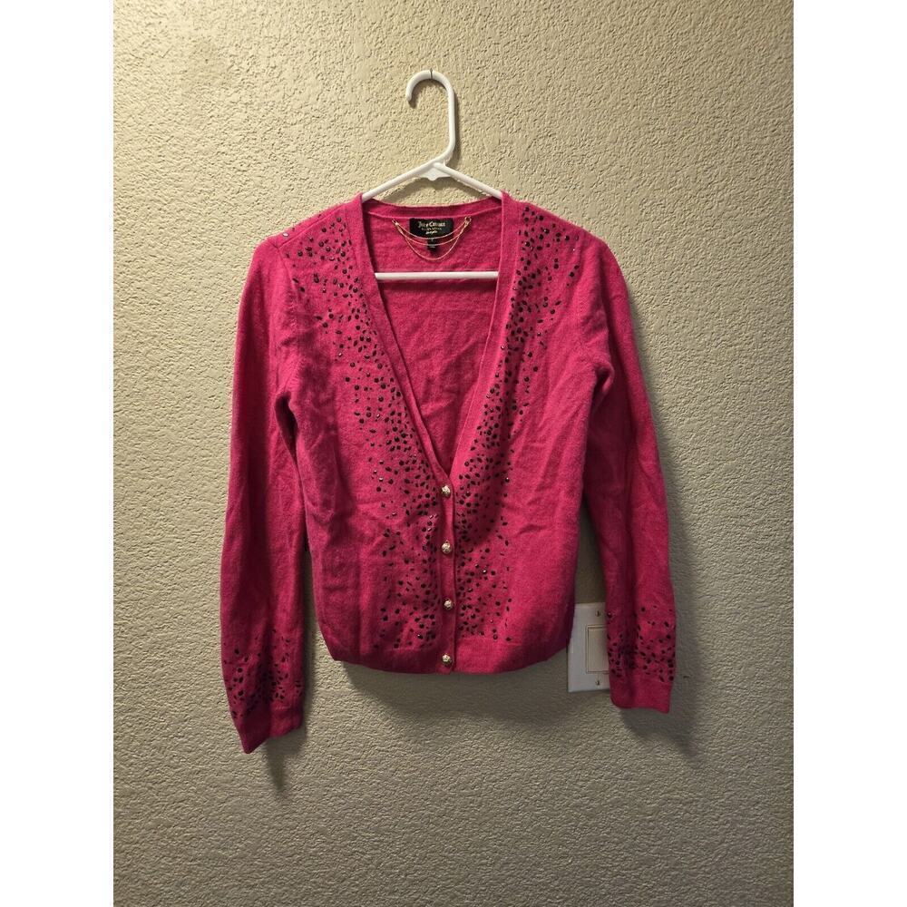 Juicy Couture Embelished Magenta Cardigan With Gold Buttons Size Small